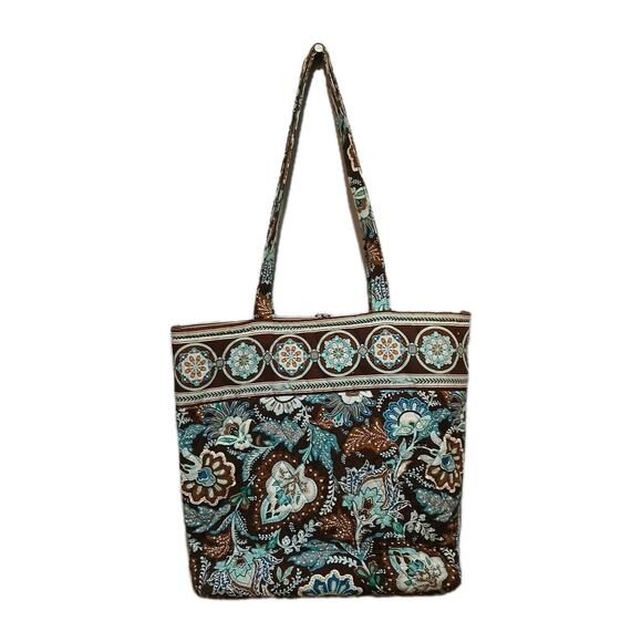 Vera Bradley Java Blue Tote Bag Purse Paisley Print Brown Blue Fabric Handbag - Picture 1 of 9